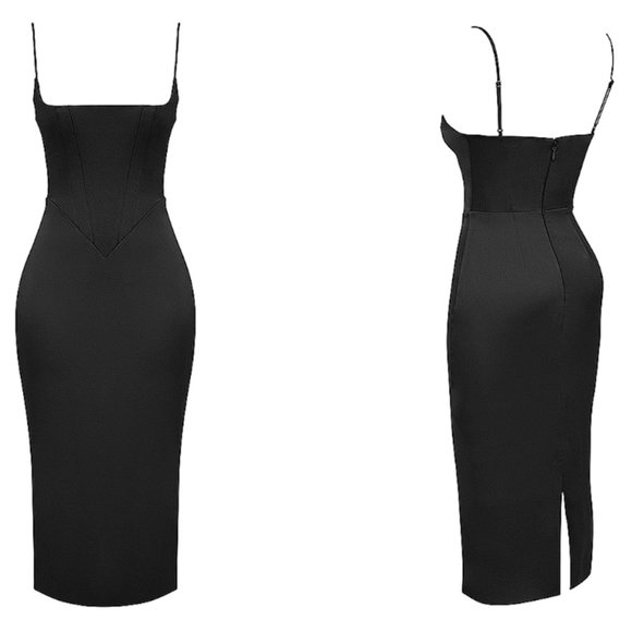 House of CB Dresses House Of Cb Anais Black Satin Pointed Corset